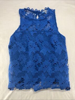 Rebellion Royal Blue Floral Lace Shell Top Size M